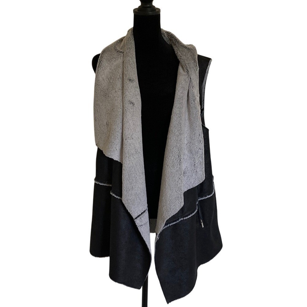 Jones New York Signature Womens Faux Suede Fur Long Line Vest Size 1X Black